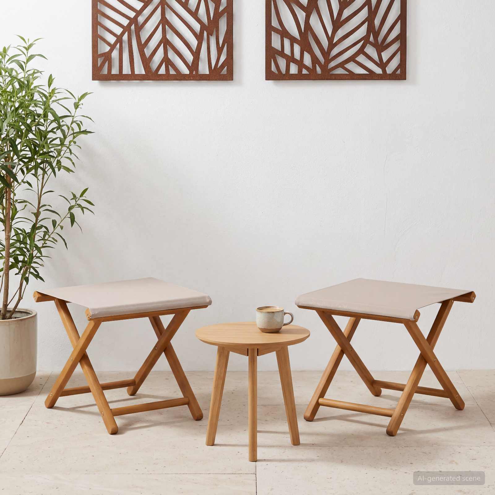 Liegestuhl 2 pcs Massives Eukalyptus Holz Beige