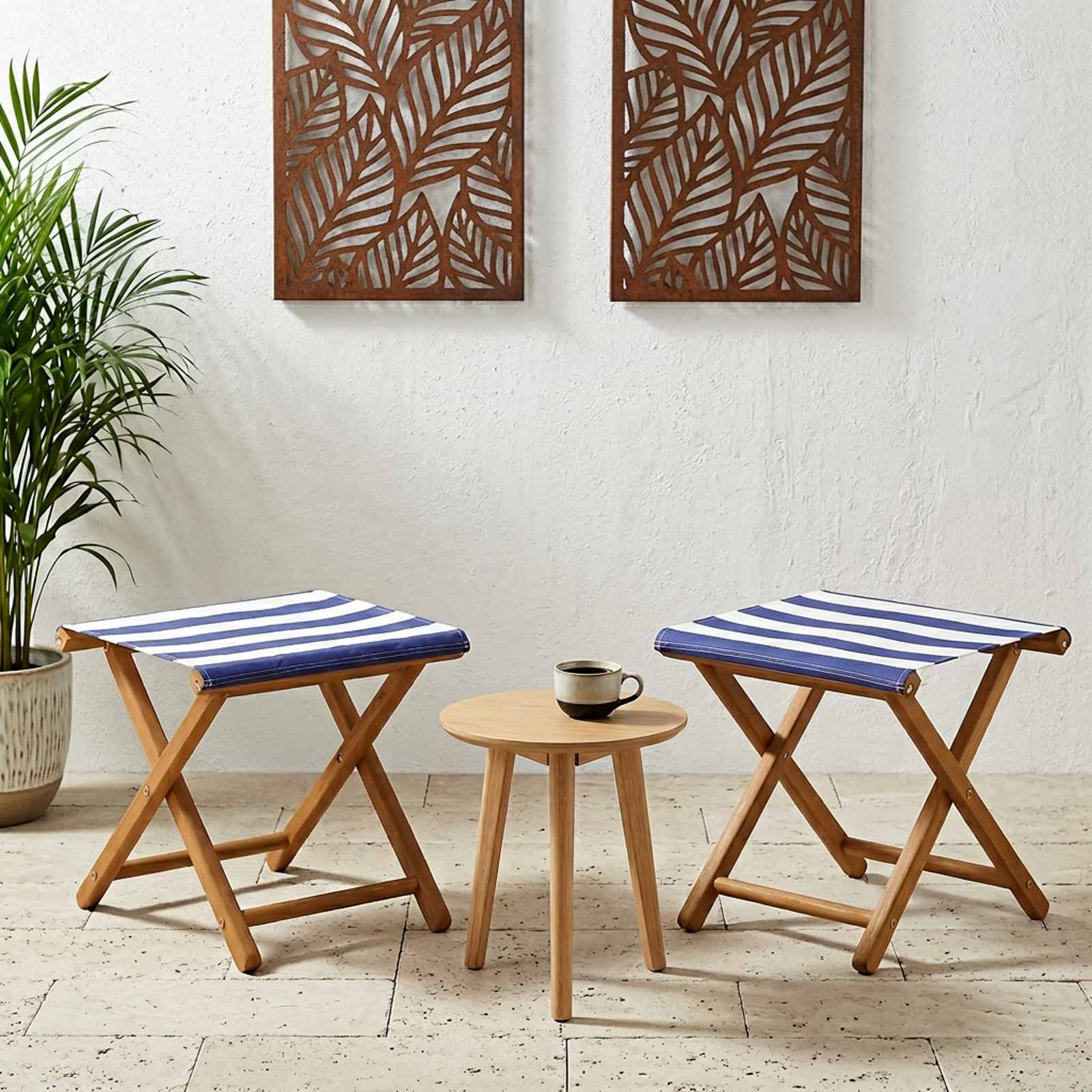 Liegestuhl 2 Stk. Massives Eukalyptus Holz Blau und Weiß
