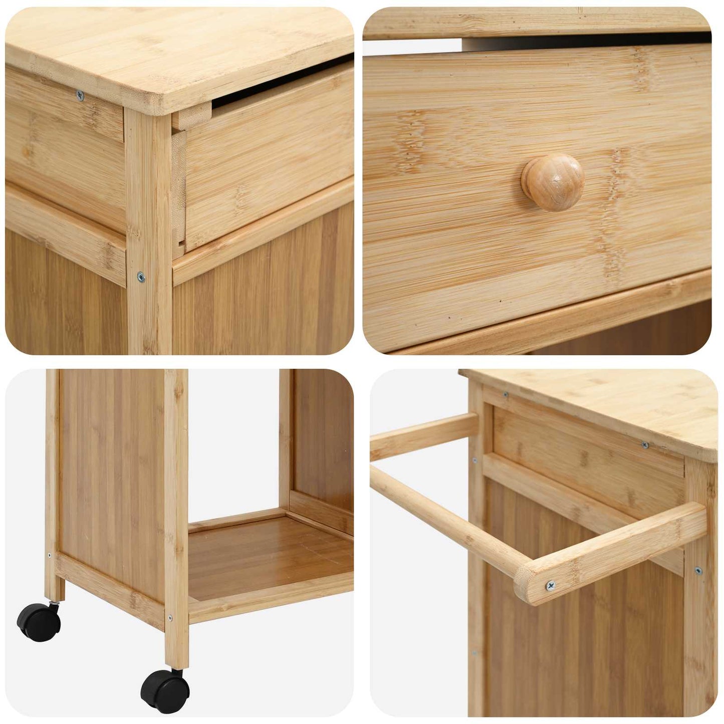 Küchenwagen mit Rädern Natur 90,5 x 36 x 86,5 cm Bambus