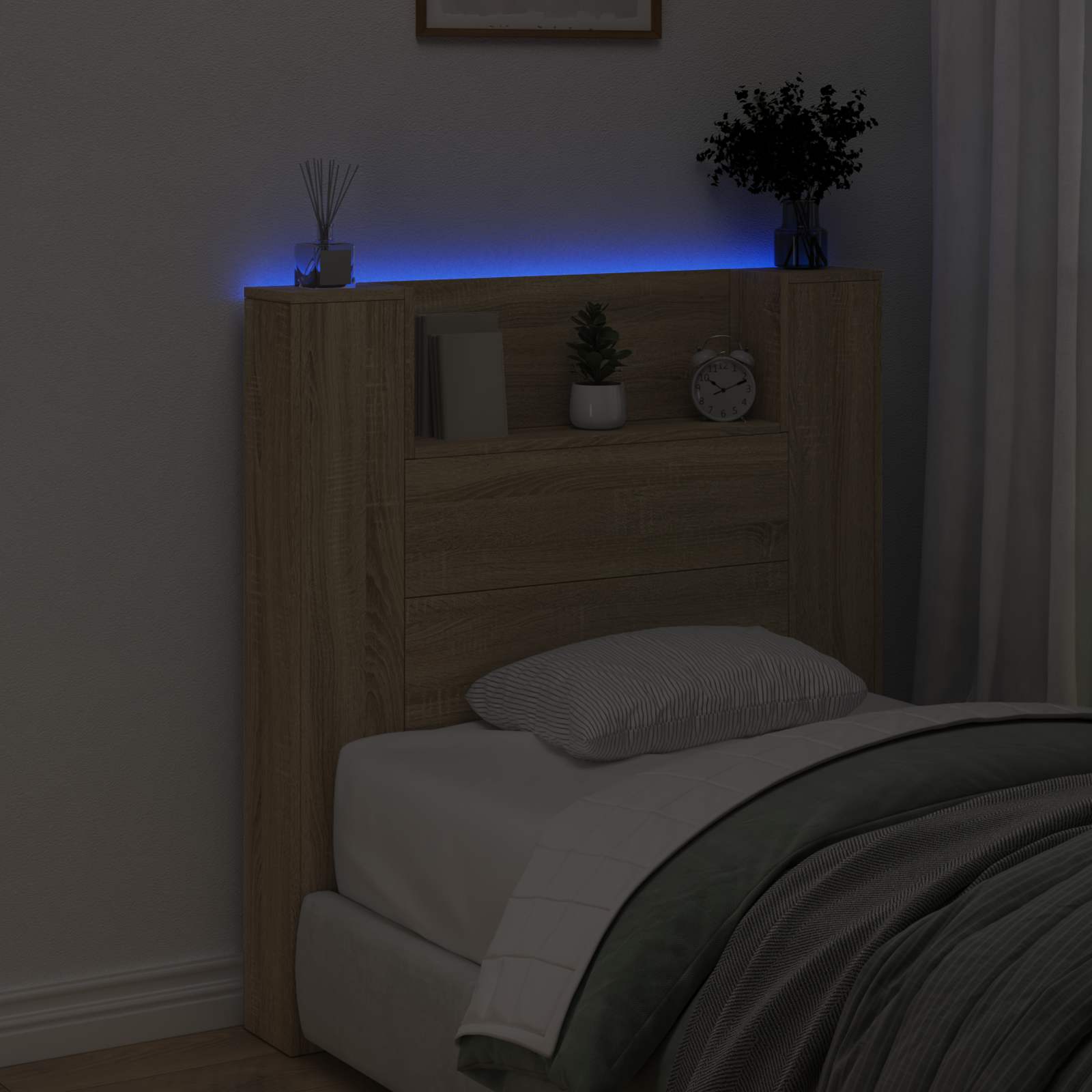 Stauraum Kopfteil mit LED Sonoma-Eiche Holzwerkstoff