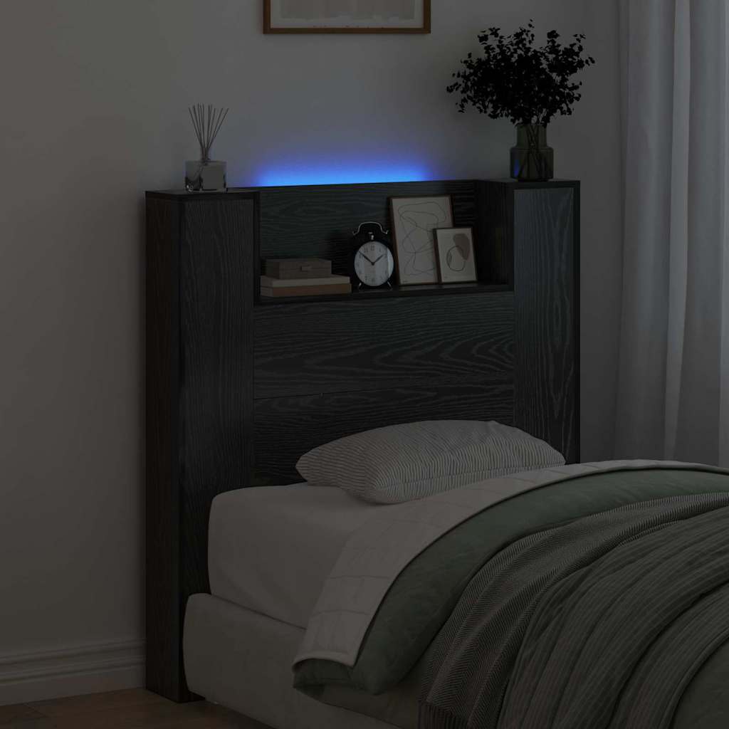 Stauraum Kopfteil mit LED Schwarze Eiche Holzwerkstoff