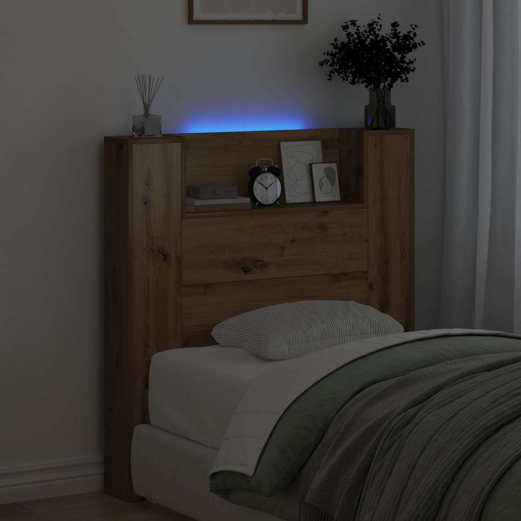 Stauraum Kopfteil mit LED Artisan-Eiche Holzwerkstoff