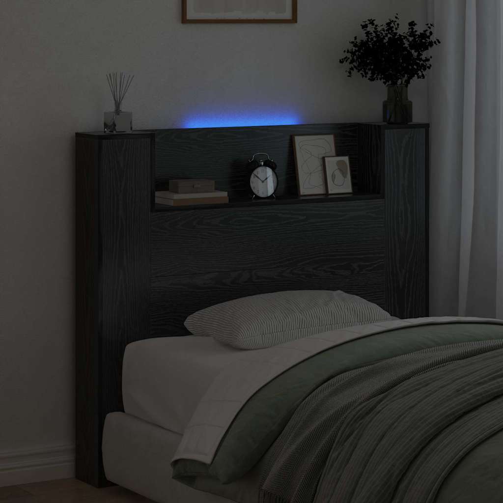 Stauraum Kopfteil mit LED Schwarze Eiche Holzwerkstoff