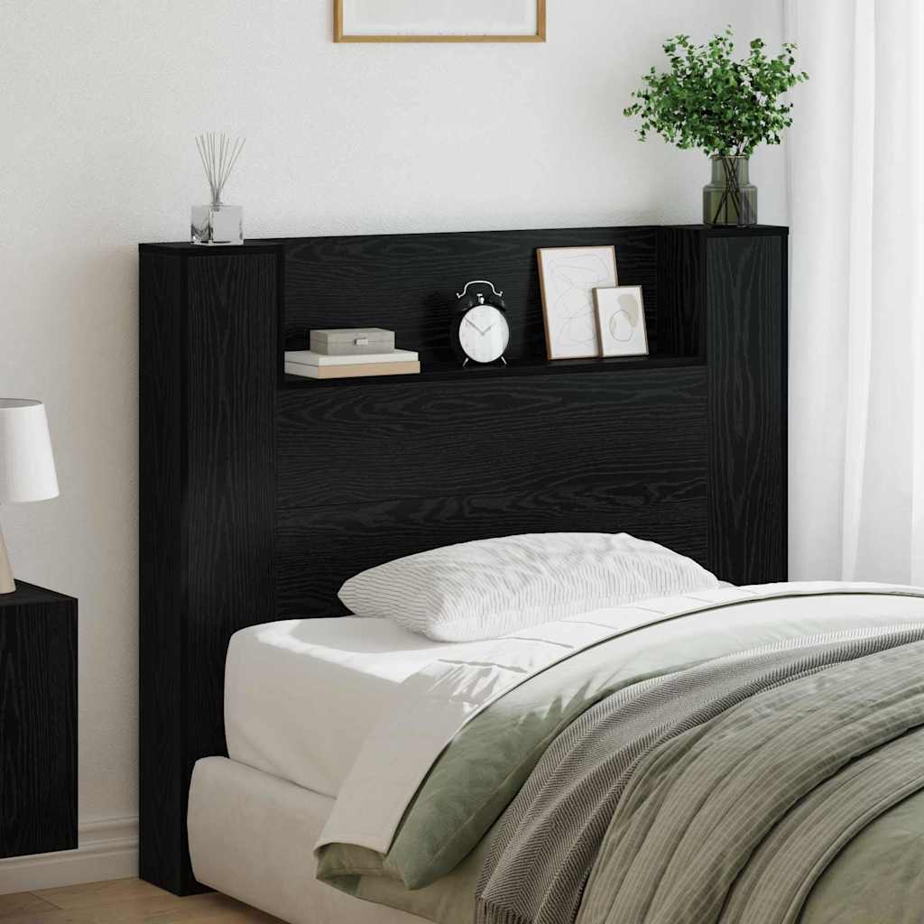 Stauraum Kopfteil mit LED Schwarze Eiche Holzwerkstoff