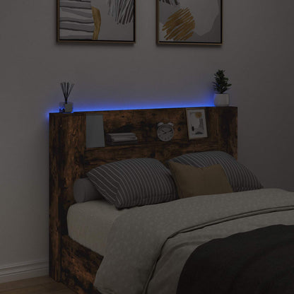 Stauraum Kopfteil mit LED Raucheiche Holzwerkstoff