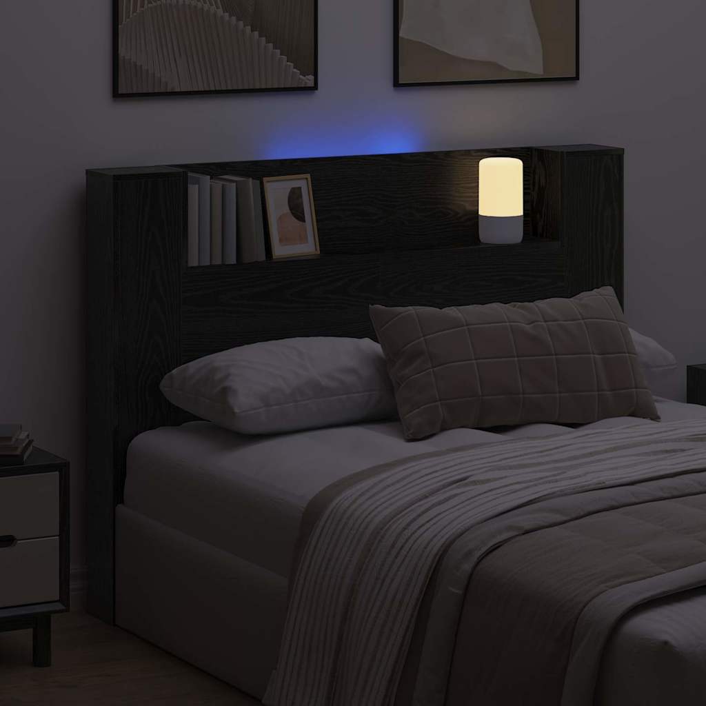 Stauraum Kopfteil mit LED Schwarze Eiche Holzwerkstoff