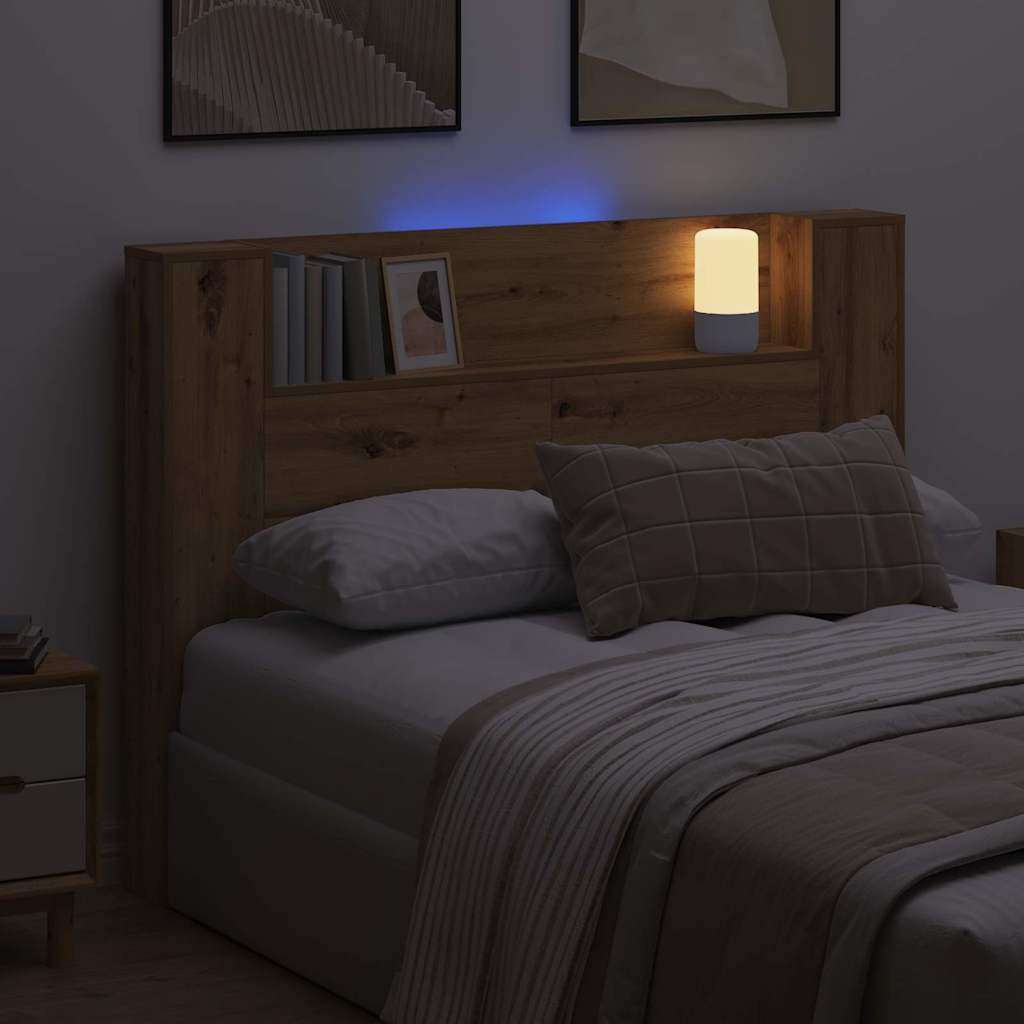 Stauraum Kopfteil mit LED Artisan-Eiche Holzwerkstoff