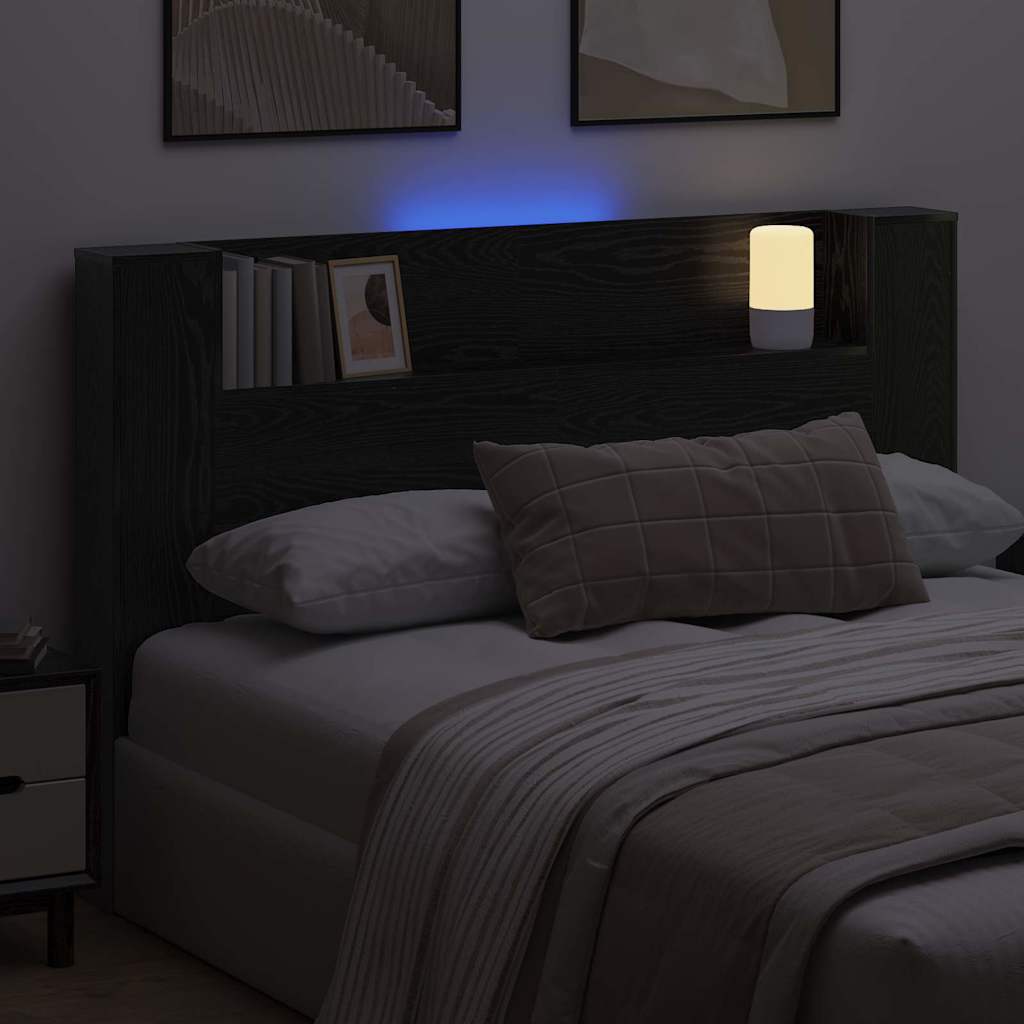 Stauraum Kopfteil mit LED Schwarze Eiche Holzwerkstoff