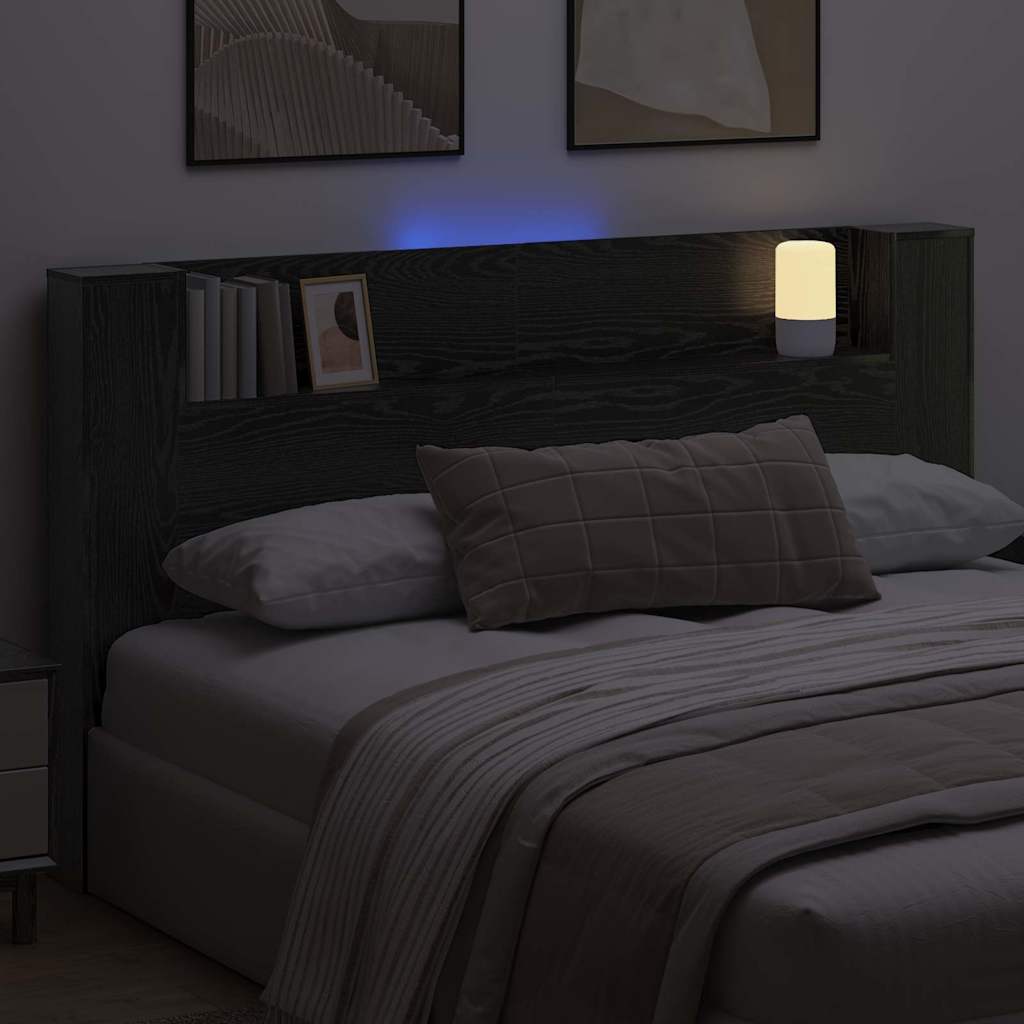 Stauraum Kopfteil mit LED Schwarze Eiche Holzwerkstoff