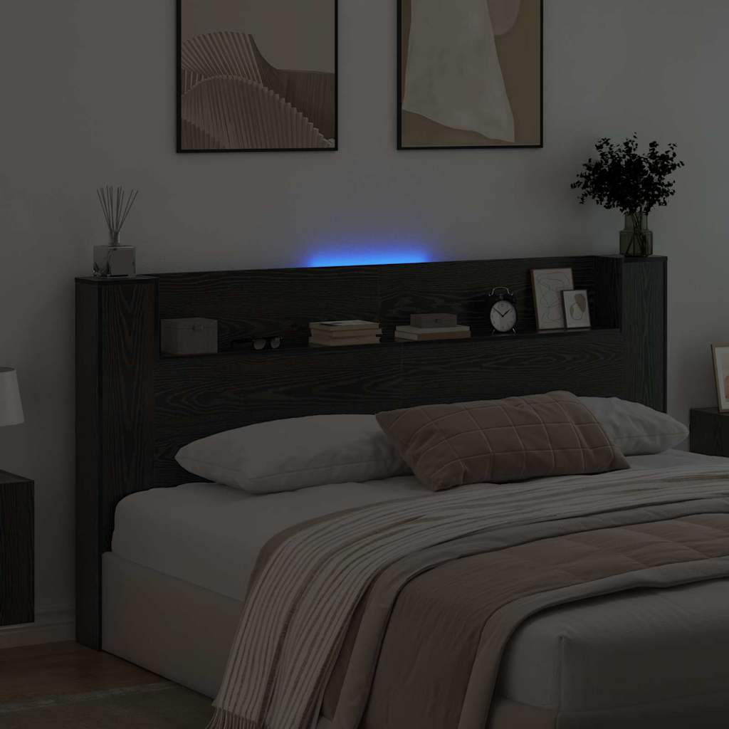 Stauraum Kopfteil mit LED Schwarze Eiche Holzwerkstoff