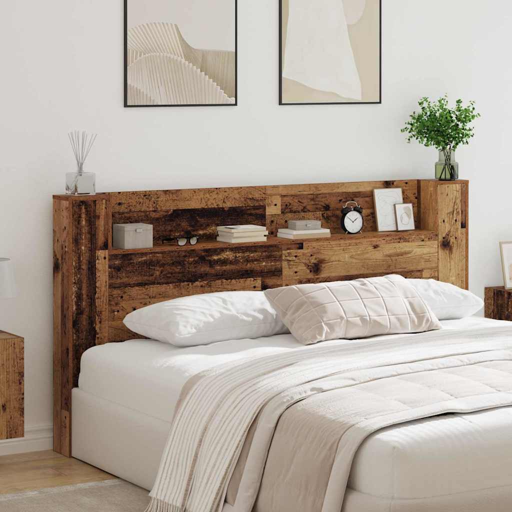 Stauraum Kopfteil mit LED Altholz Holzwerkstoff