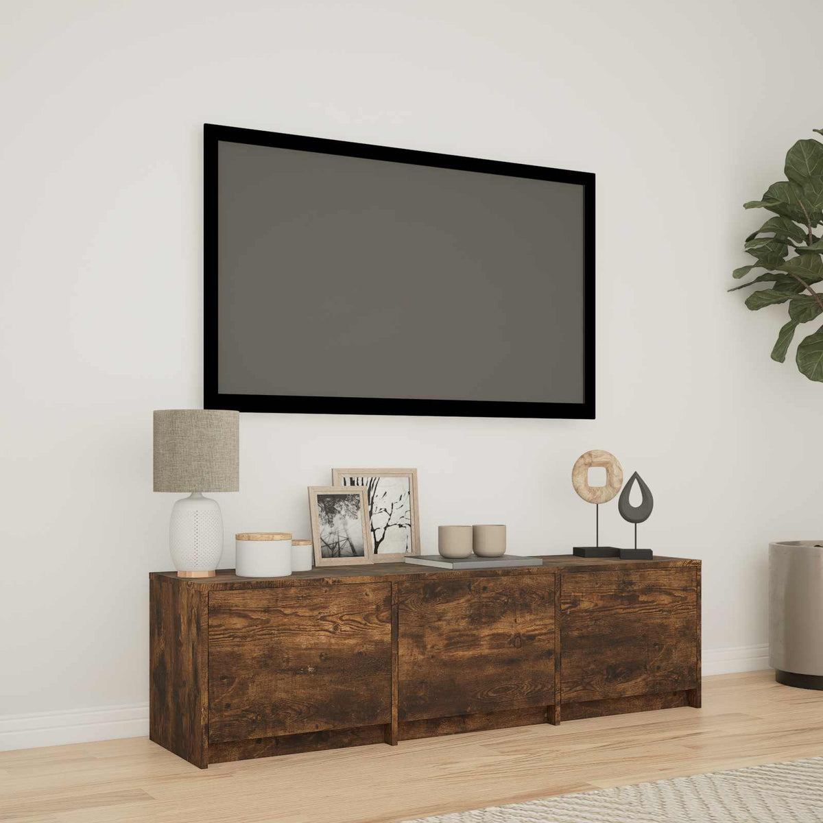 TV Cabinet with LED 140 x 34 x 40 cm Räuchereiche Holzwerkstoff
