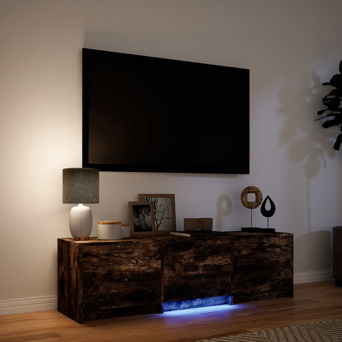 TV Cabinet with LED 140 x 34 x 40 cm Räuchereiche Holzwerkstoff