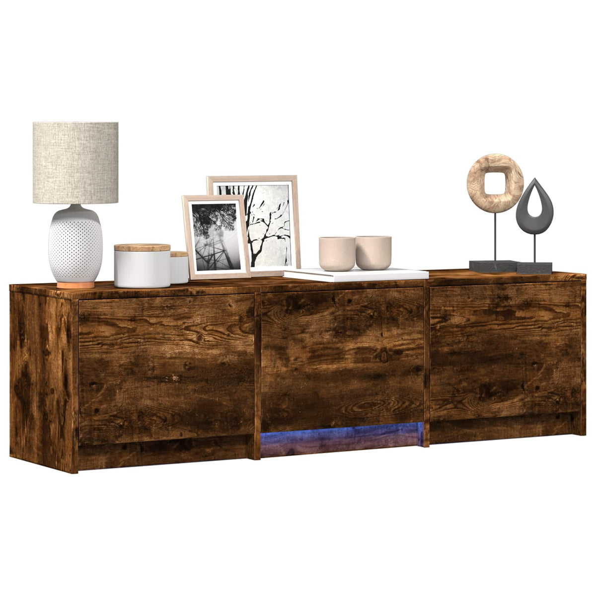 TV Cabinet with LED 140 x 34 x 40 cm Räuchereiche Holzwerkstoff