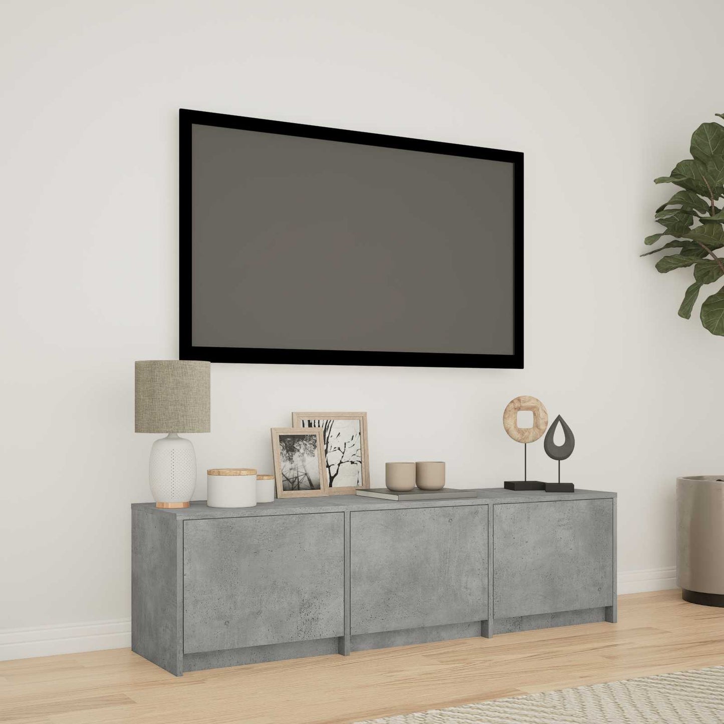 TV Cabinet with LED 140x34x40 cm Betongrau Holzwerkstoff