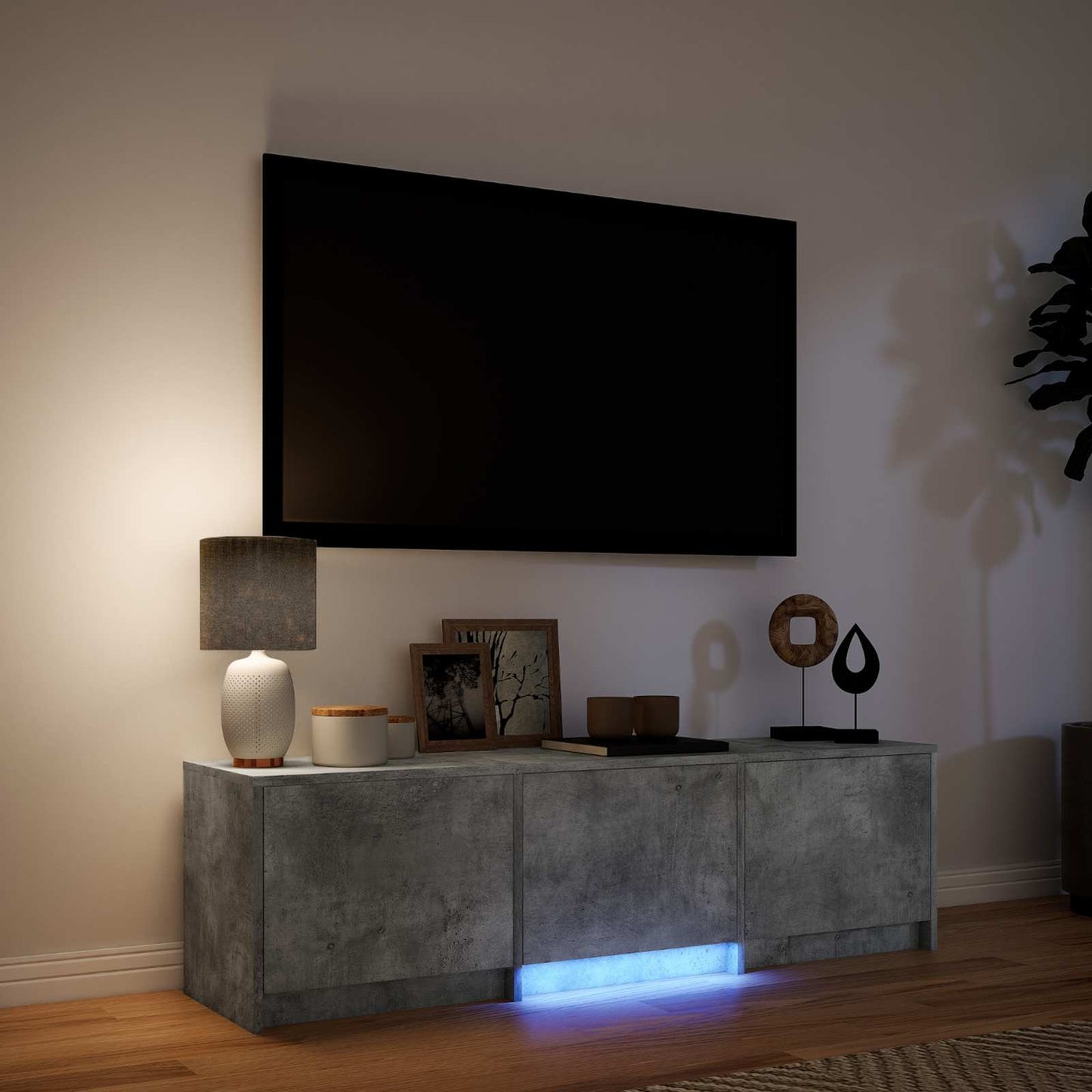 TV Cabinet with LED 140x34x40 cm Betongrau Holzwerkstoff
