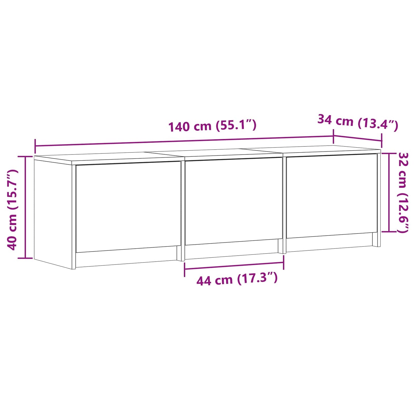 TV Cabinet with LED 140x34x40 cm Betongrau Holzwerkstoff