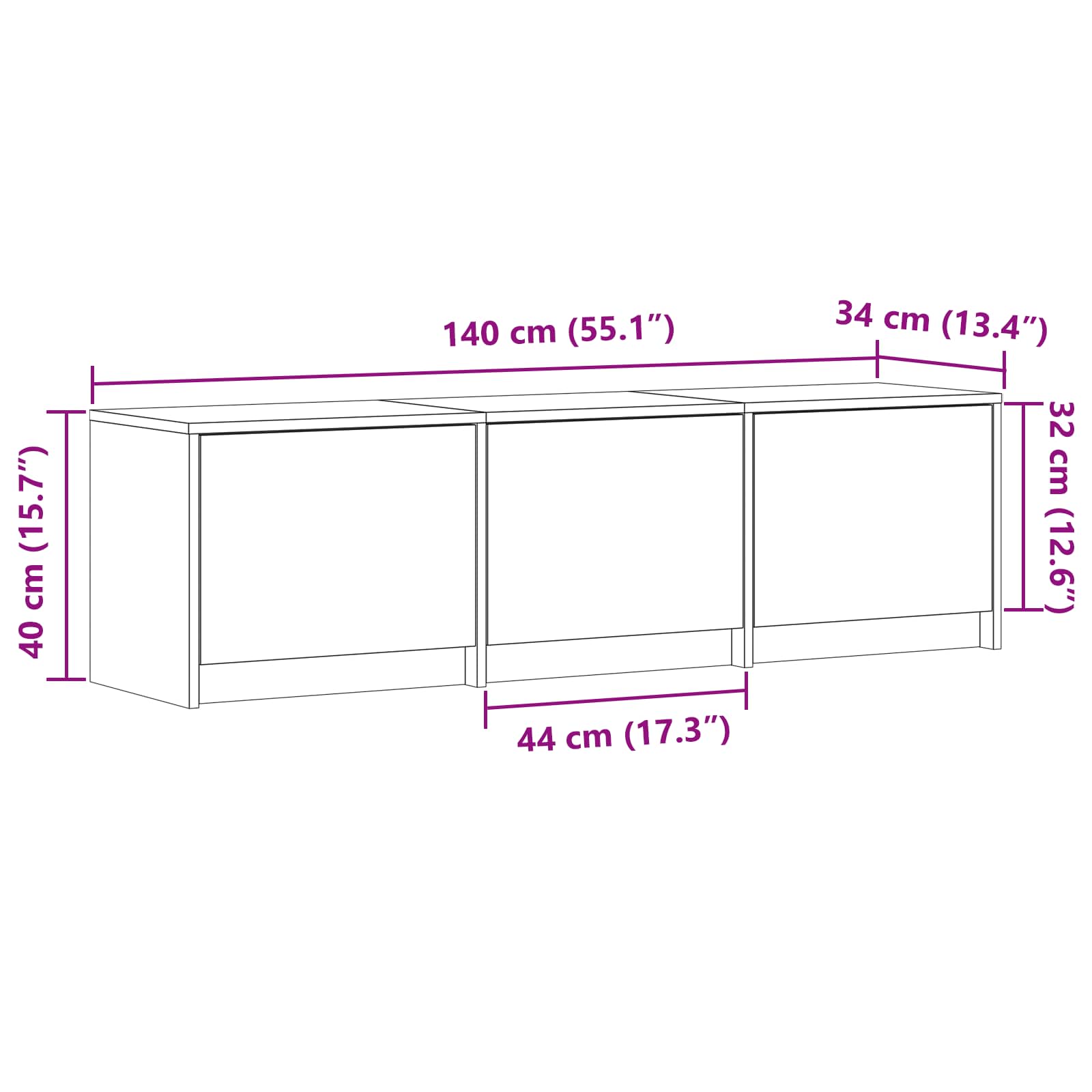 TV Cabinet with LED 140x34x40 cm Betongrau Holzwerkstoff