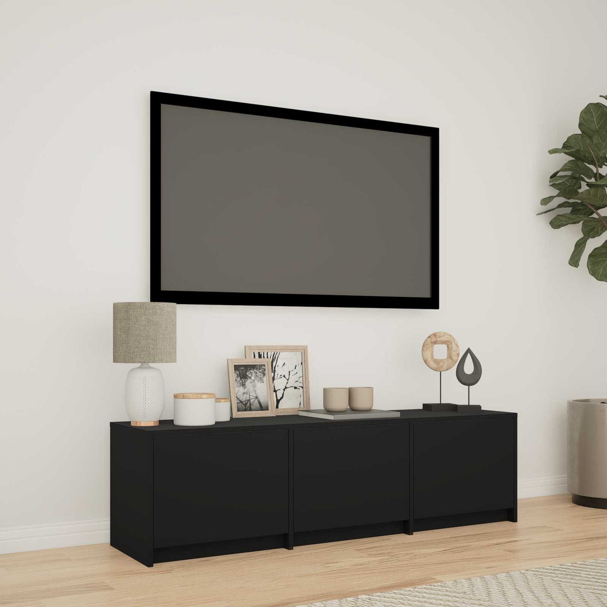 TV Cabinet with LED 140 x 34 x 40 cm Schwarz Holzwerkstoff