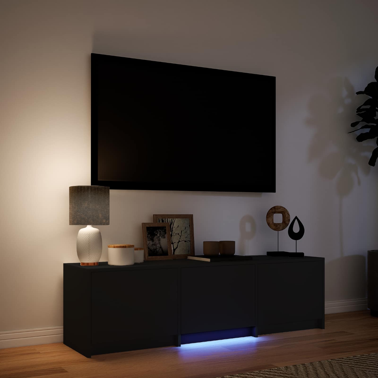 TV Cabinet with LED 140 x 34 x 40 cm Schwarz Holzwerkstoff