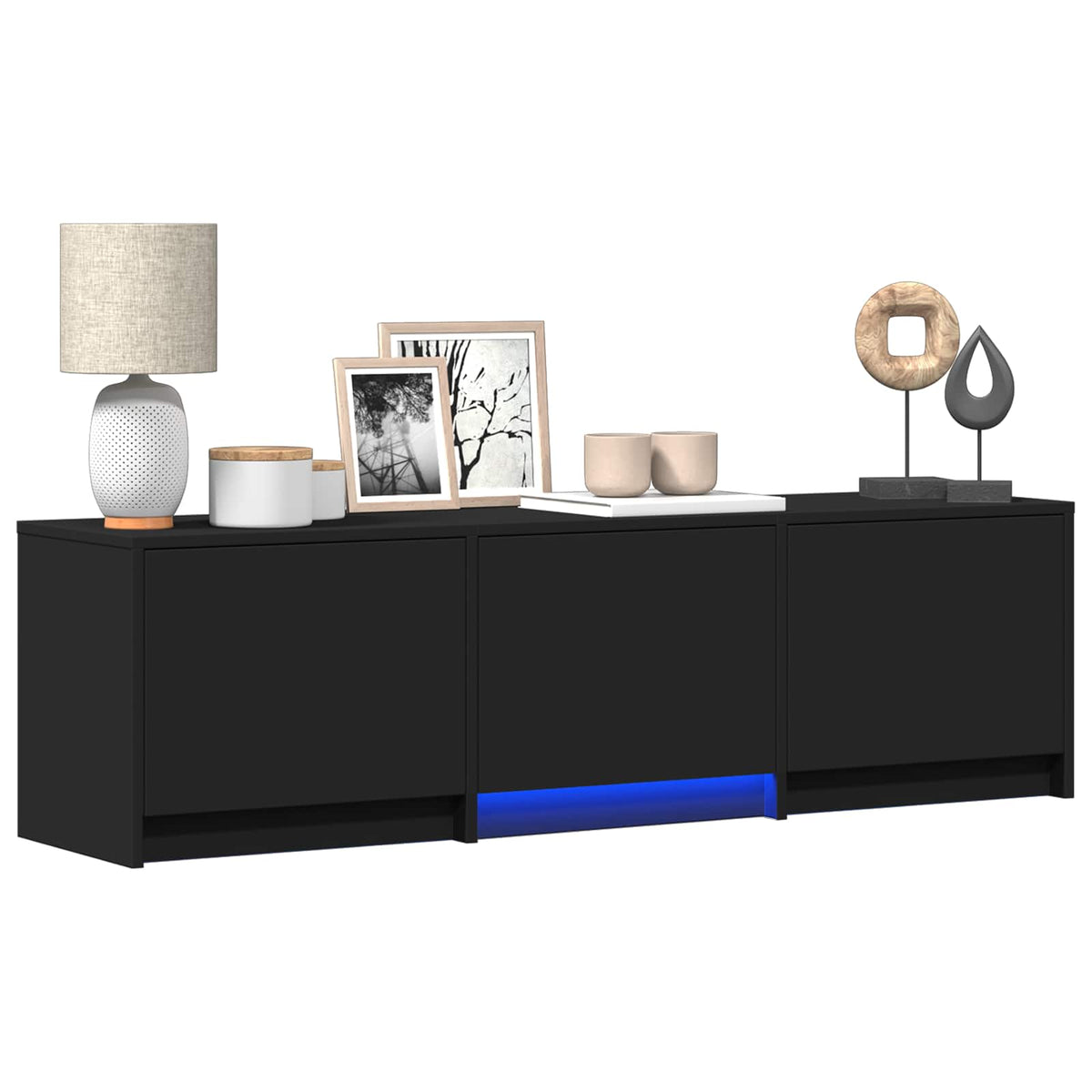 TV Cabinet with LED 140 x 34 x 40 cm Schwarz Holzwerkstoff