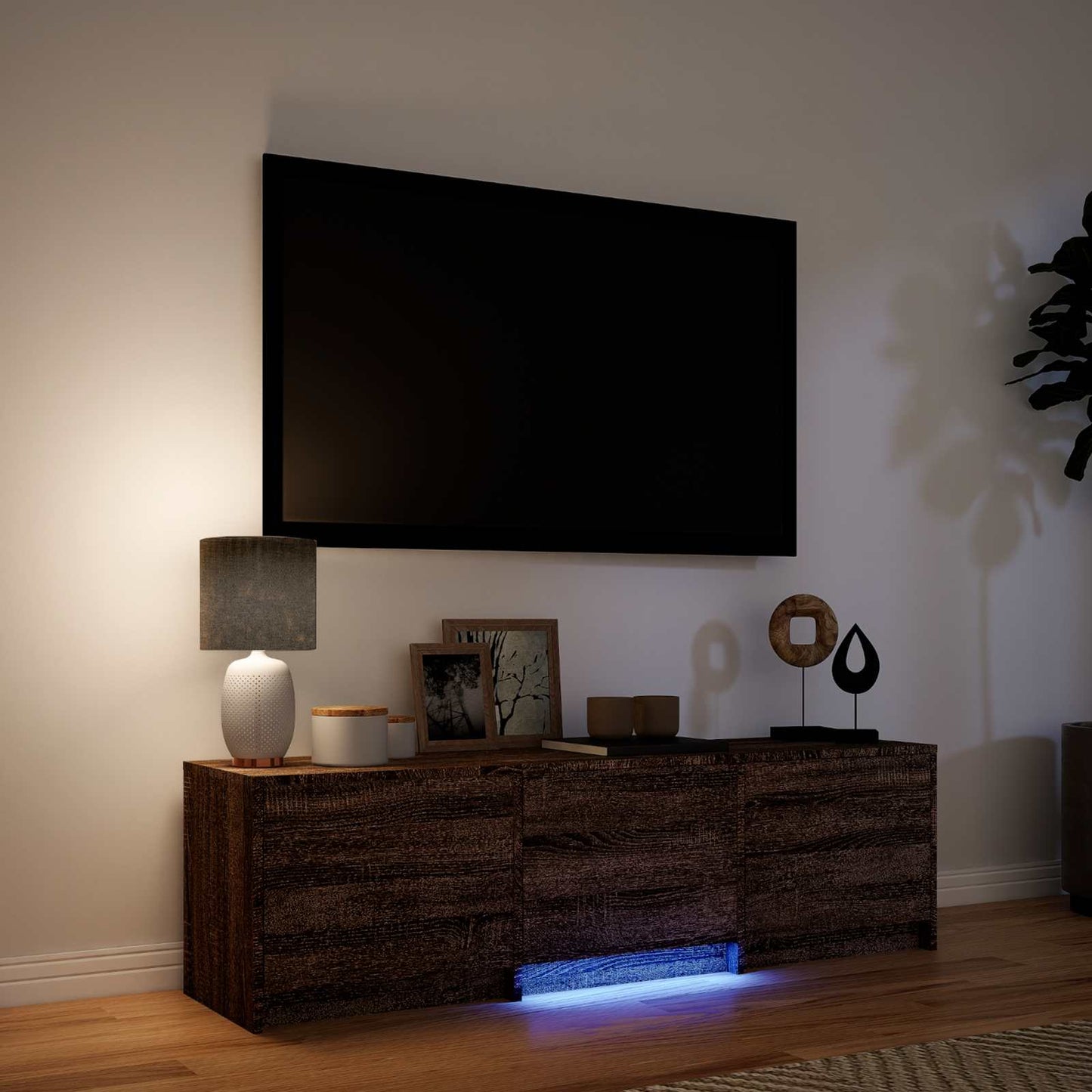 TV Cabinet with LED 140 x 34 x 40 cm Braun Eichen-Optik