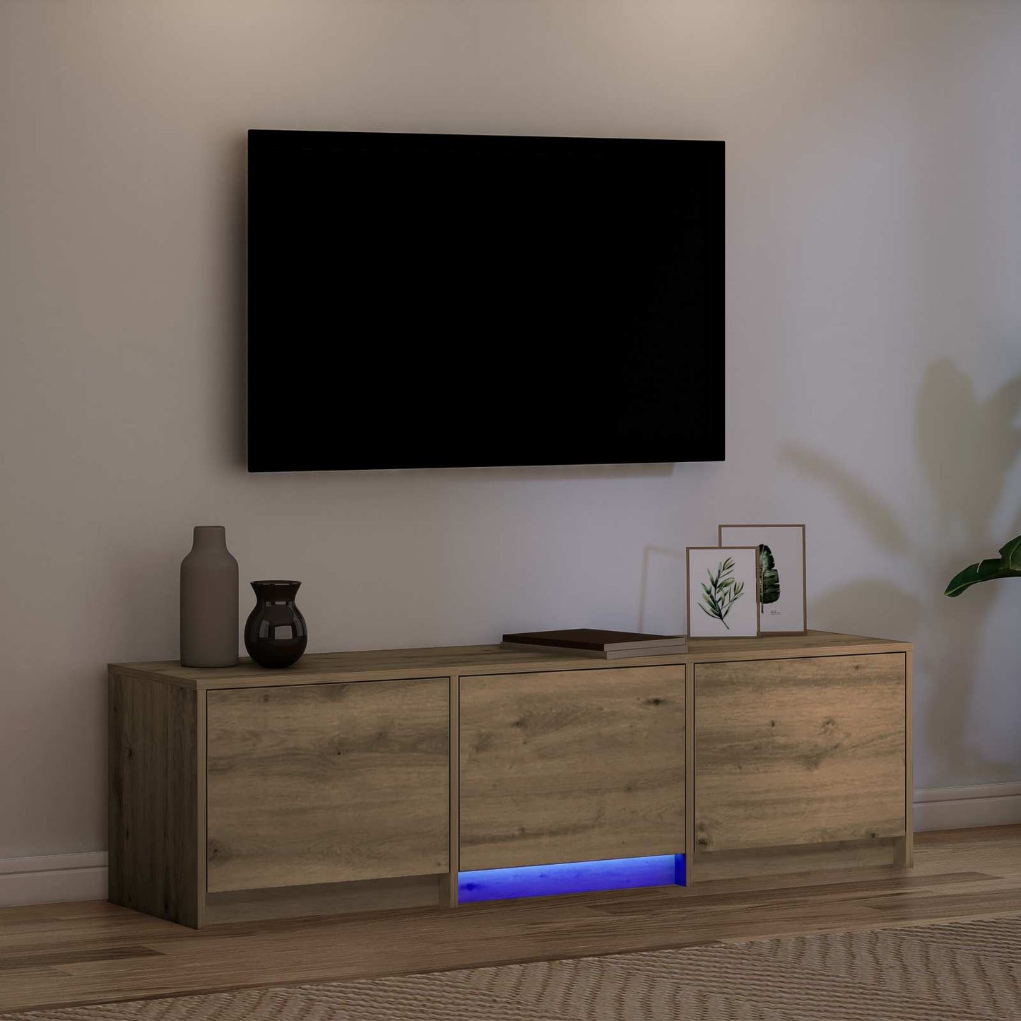 TV Cabinet with LED 140 x 34 x 40 cm Kunsthandwerk Eiche