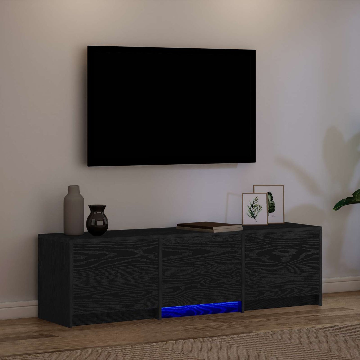 TV Cabinet with LED Schwarze Eiche 140 x 34 x 40 cm