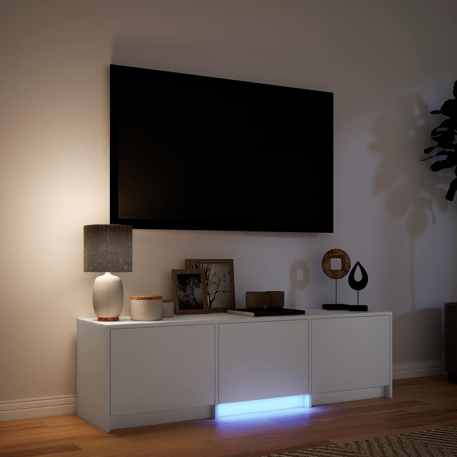 TV Cabinet with LED Weiß 140 x 34 x 40 cm Holzwerkstoff