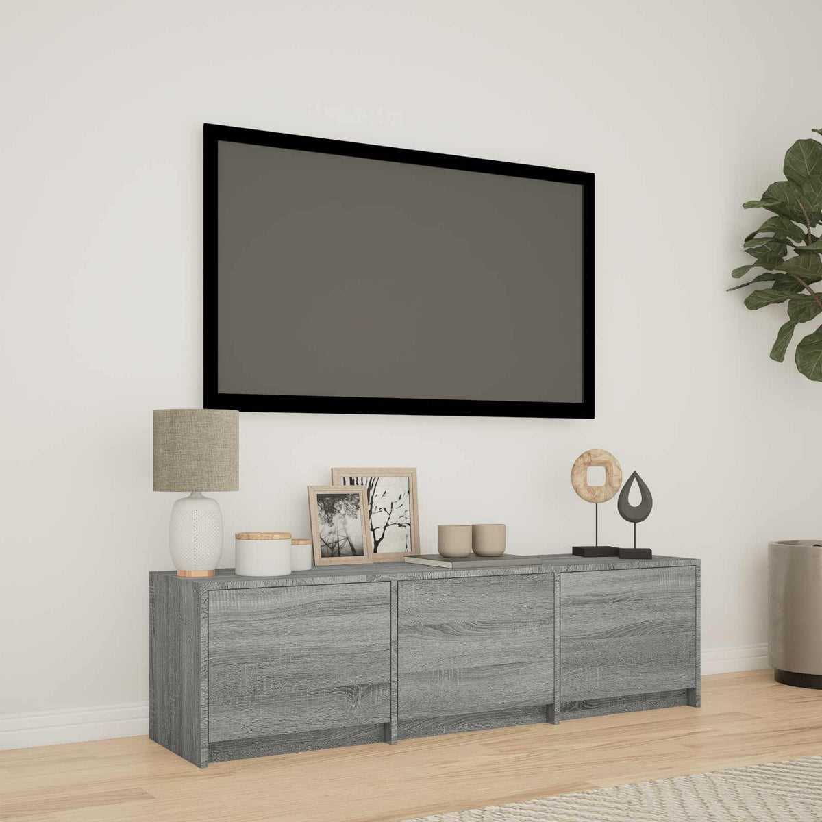 TV Cabinet with LED 140x34x40 cm Sonoma-Grau Holzwerkstoff