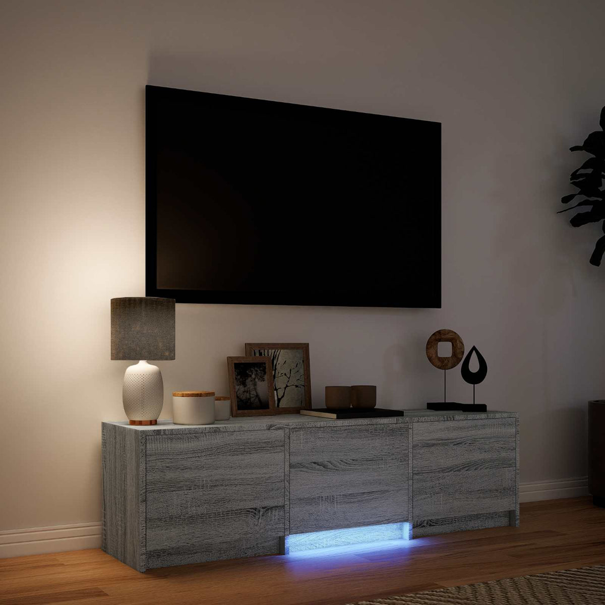 TV Cabinet with LED 140x34x40 cm Sonoma-Grau Holzwerkstoff