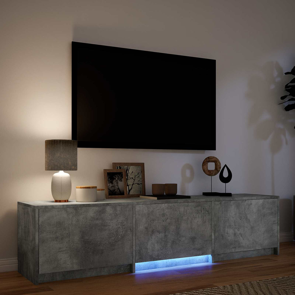 TV Cabinet with LED 165x34x40 cm Betongrau Holzwerkstoff