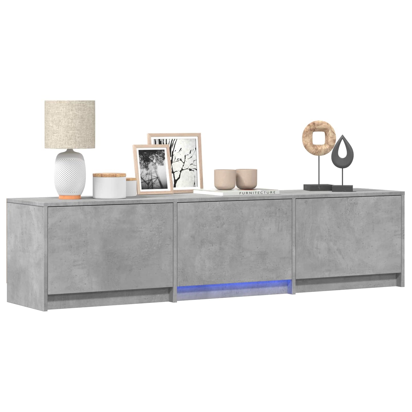 TV Cabinet with LED 165x34x40 cm Betongrau Holzwerkstoff