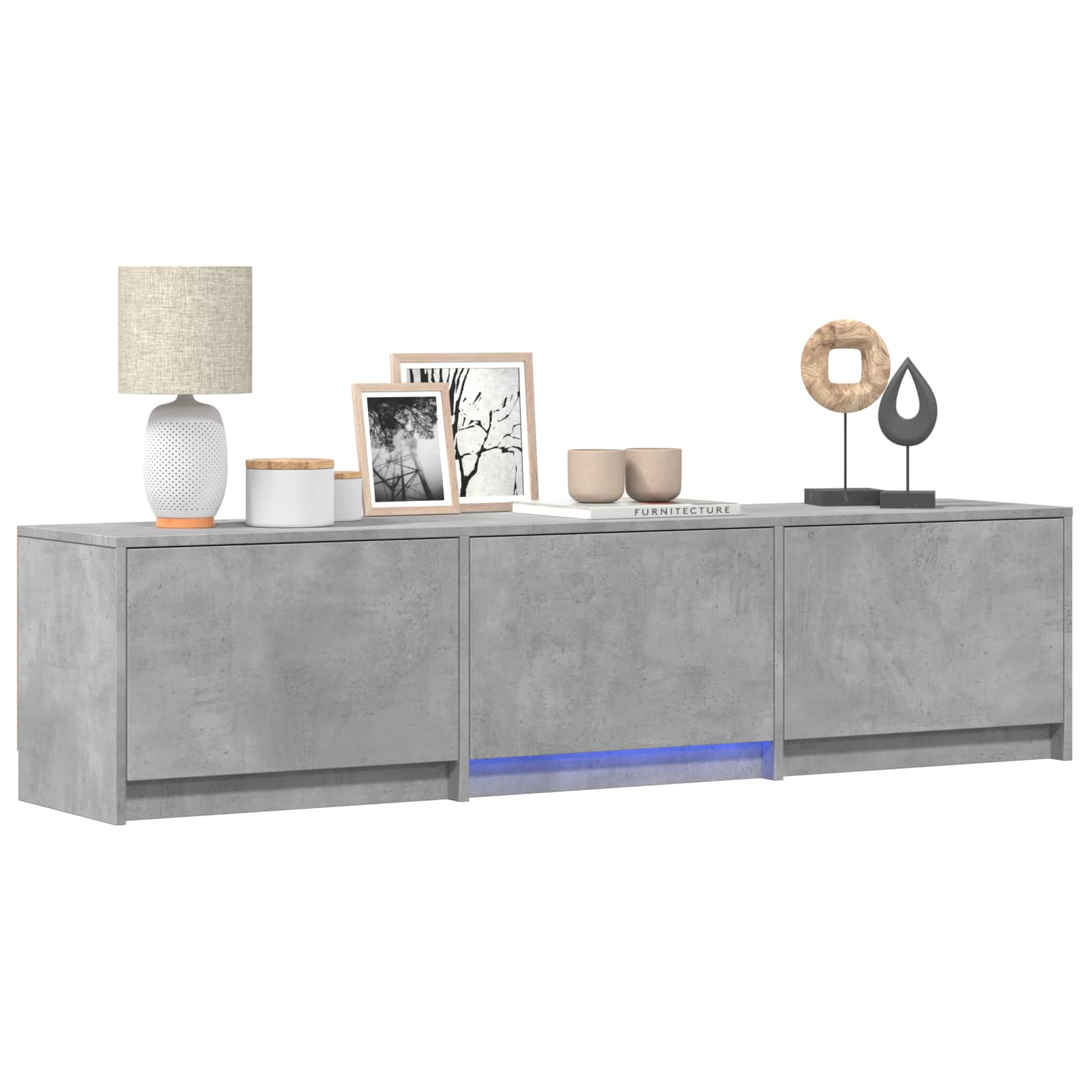 TV Cabinet with LED 165x34x40 cm Betongrau Holzwerkstoff