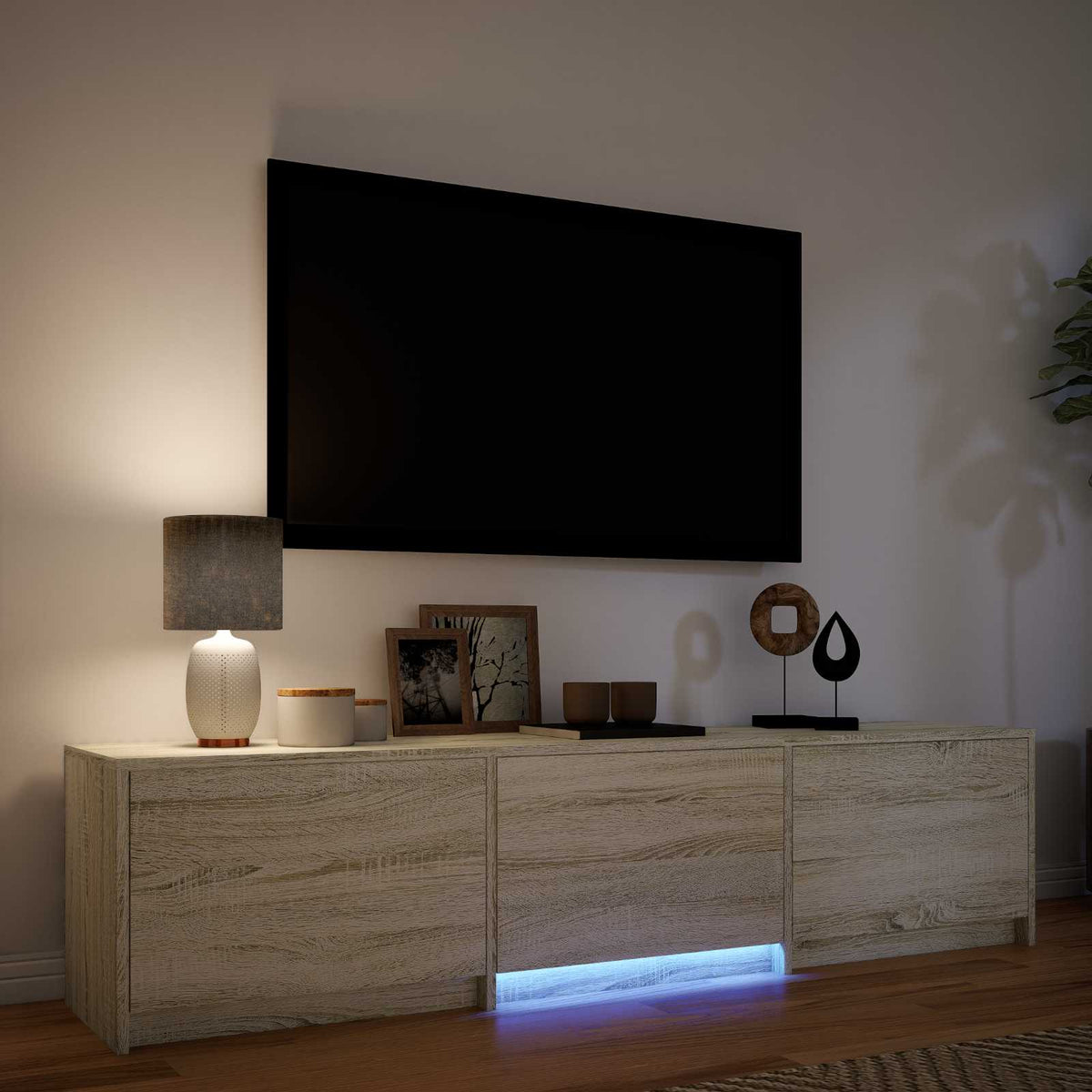 TV Cabinet with LED 165 x 34 x 40 cm Sonoma-Eiche Holzwerkstoff