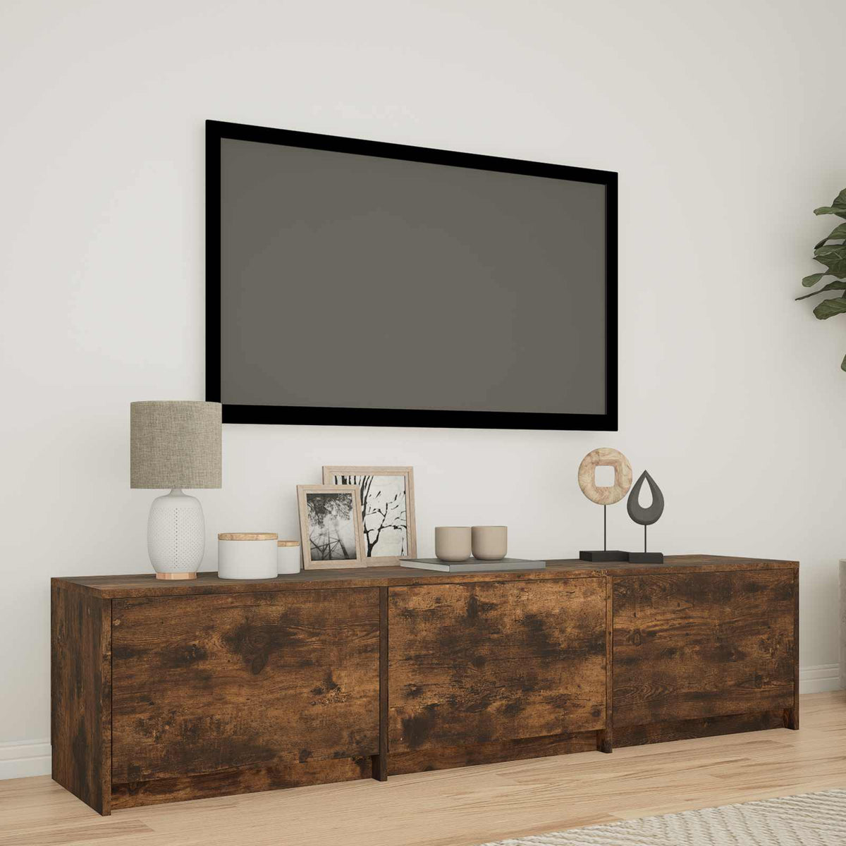 TV Cabinet with LED 165 x 34 x 40 cm Räuchereiche Holzwerkstoff