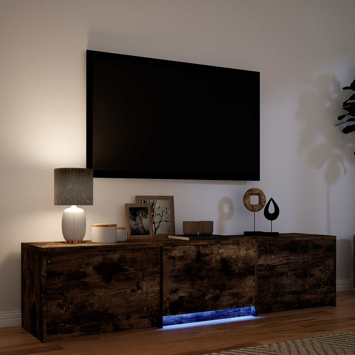 TV Cabinet with LED 165 x 34 x 40 cm Räuchereiche Holzwerkstoff