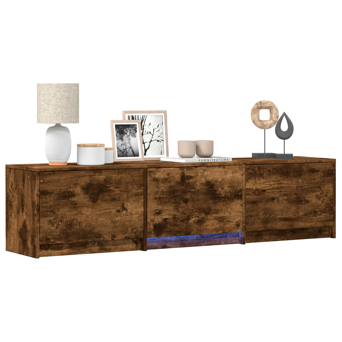 TV Cabinet with LED 165 x 34 x 40 cm Räuchereiche Holzwerkstoff