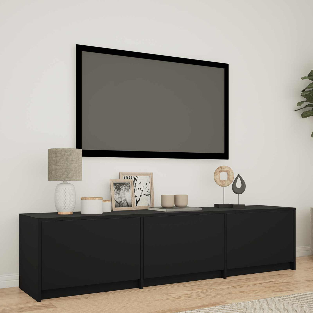 TV Cabinet with LED 165 x 34 x 40 cm Schwarz Holzwerkstoff