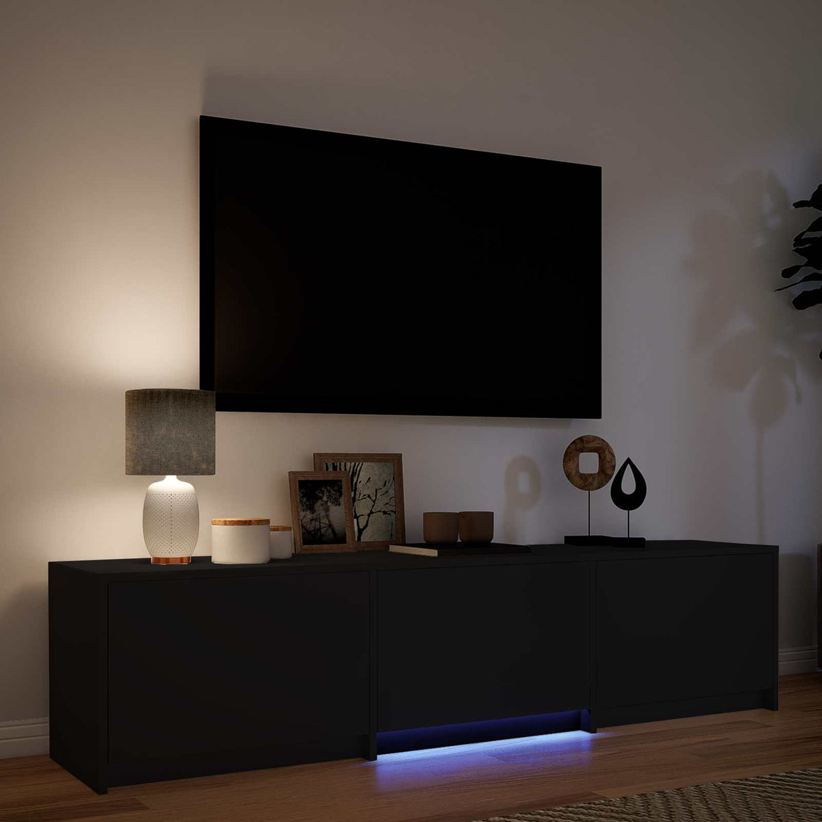 TV Cabinet with LED 165 x 34 x 40 cm Schwarz Holzwerkstoff