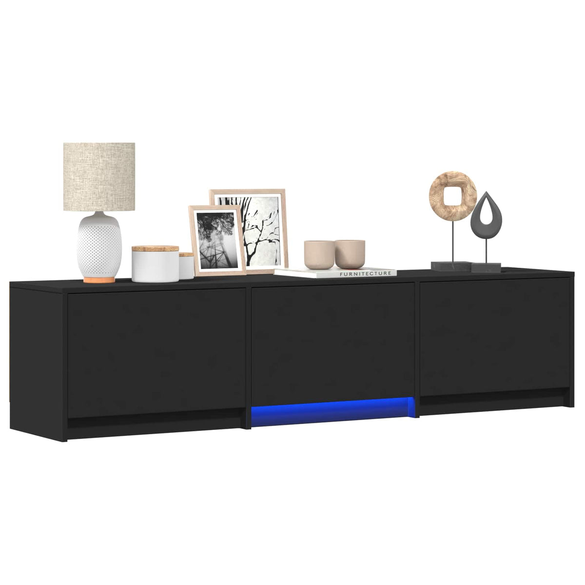 TV Cabinet with LED 165 x 34 x 40 cm Schwarz Holzwerkstoff