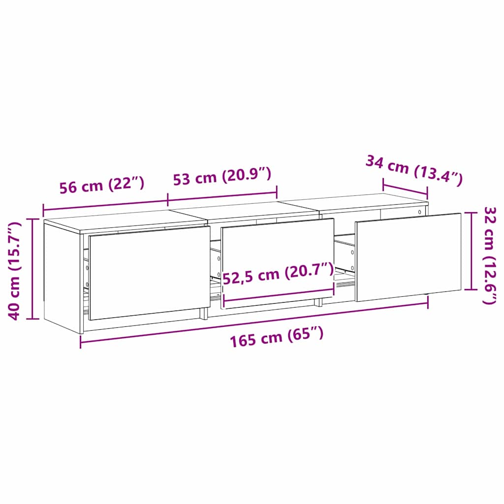 TV Cabinet with LED Altholz 165 x 34 x 40 cm Holzwerkstoff