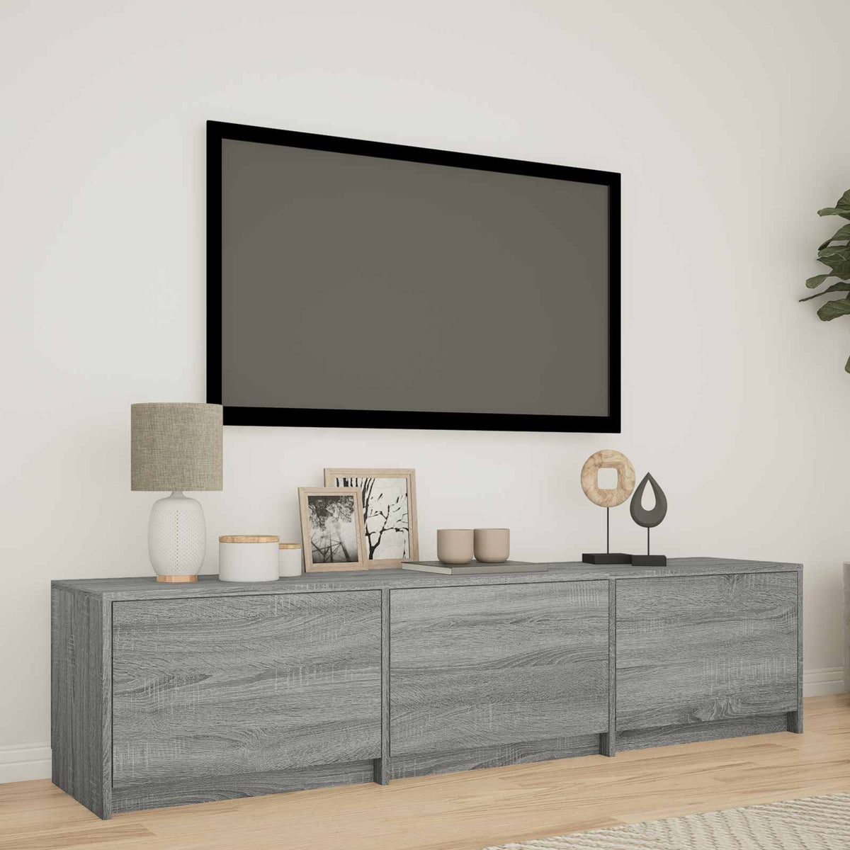 TV Cabinet with LED 165x34x40 cm Sonoma-Grau Holzwerkstoff