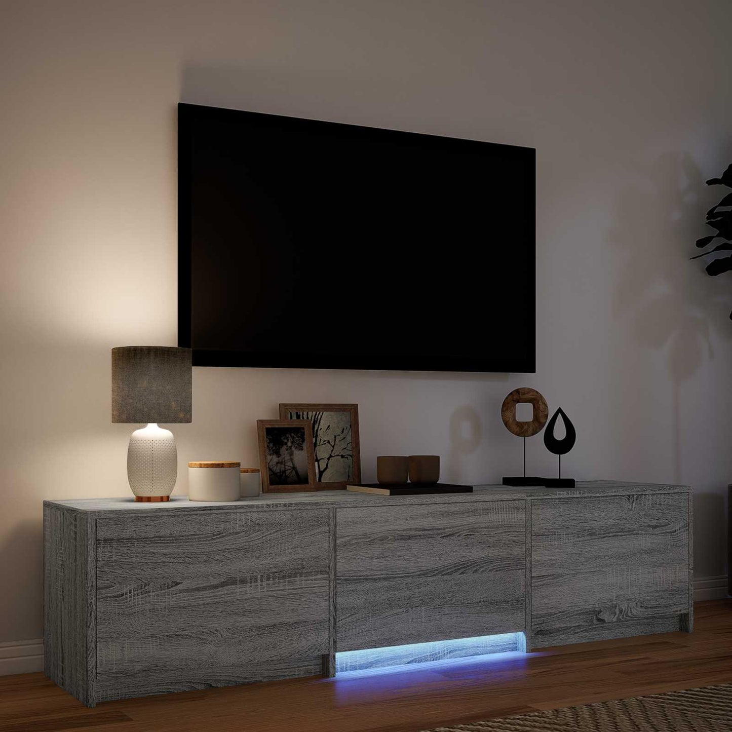 TV Cabinet with LED 165x34x40 cm Graues Sonoma Holzwerkstoff