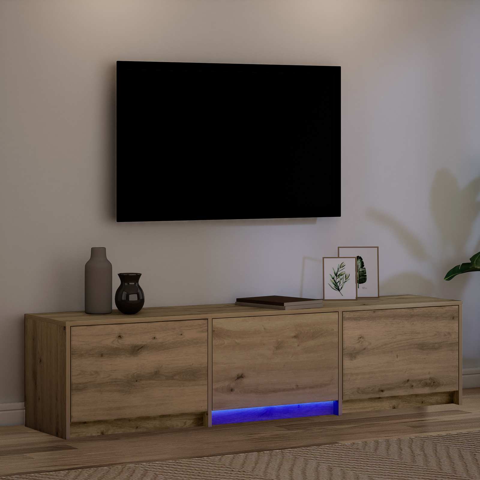 TV Cabinet with LED 165 x 34 x 40 cm Kunsthandwerk Eiche