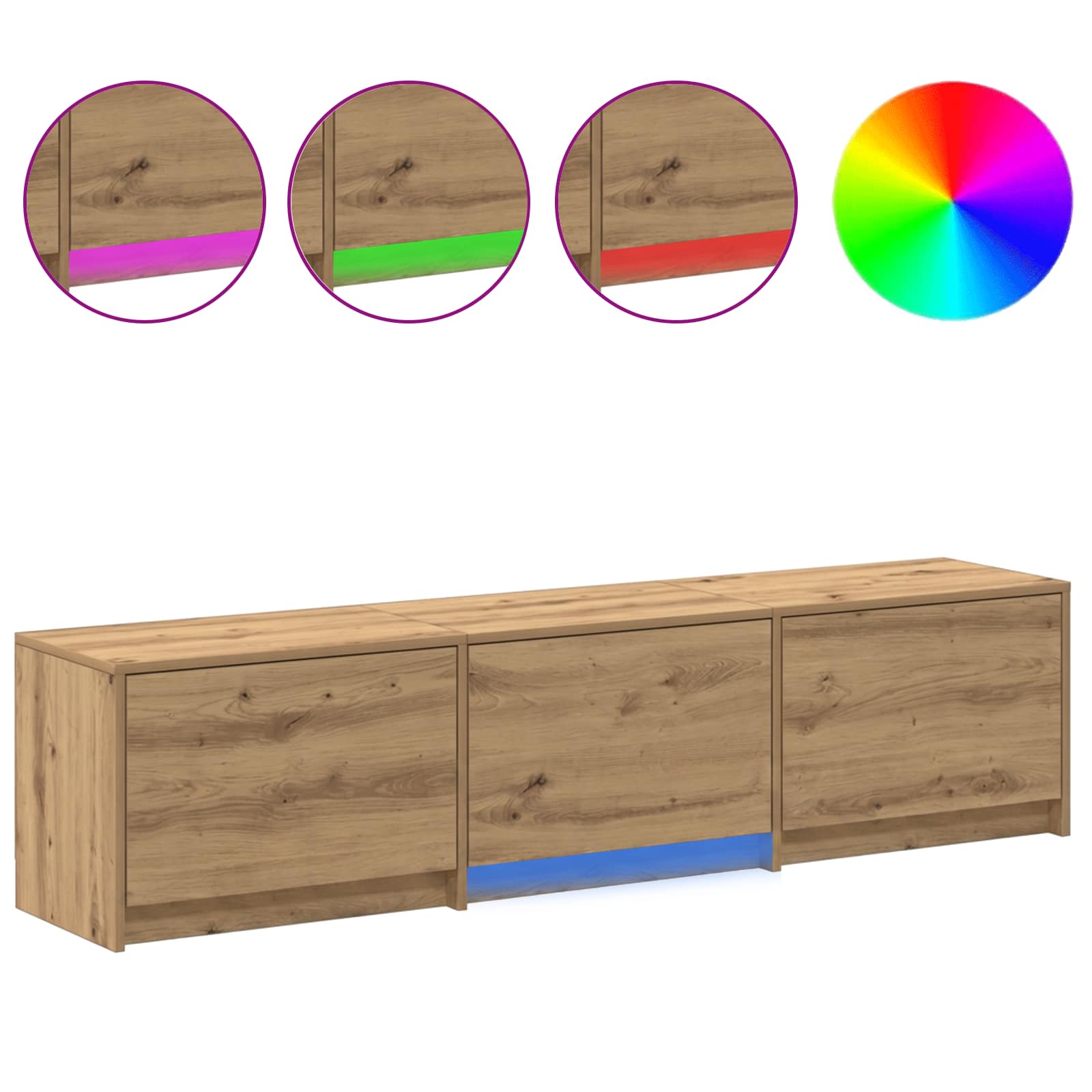 TV Cabinet with LED 165 x 34 x 40 cm Kunsthandwerk Eiche