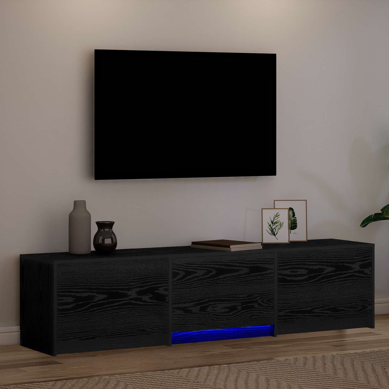 TV Cabinet with LED Schwarze Eiche 165 x 34 x 40 cm