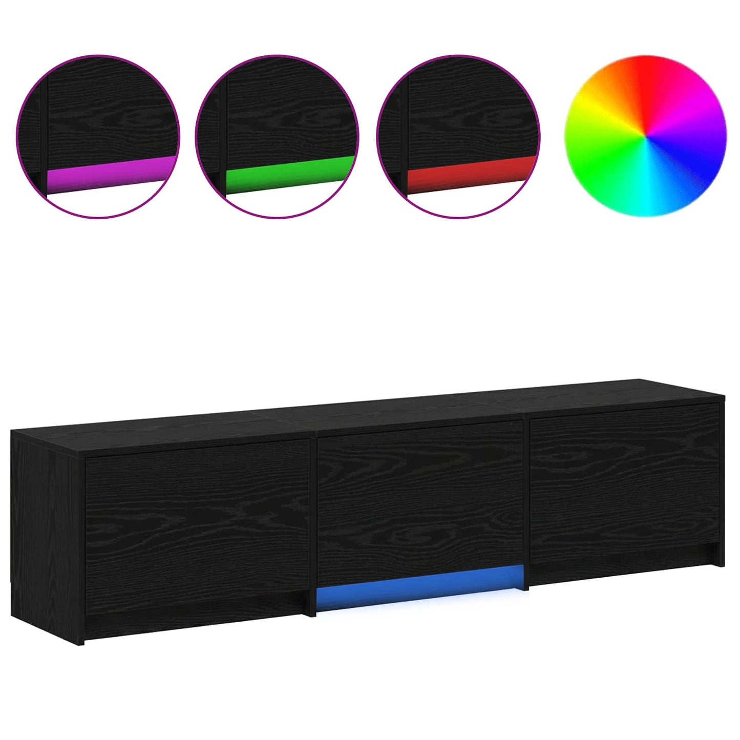TV Cabinet with LED Schwarze Eiche 165 x 34 x 40 cm