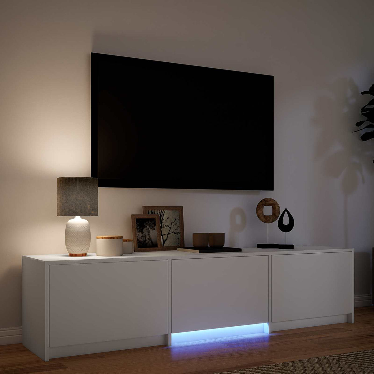 TV Cabinet with LED 165 x 34 x 40 cm Weiß Holzwerkstoff