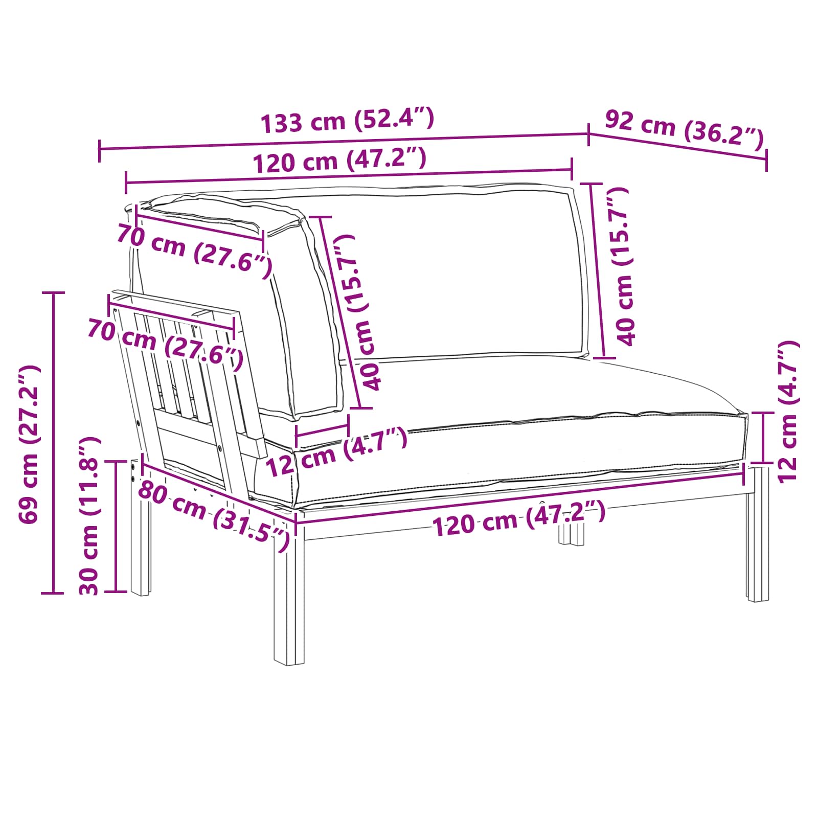 Sofa Set Uni Anthrazit 133 x 92 x 69 cm Massivholz Akazie